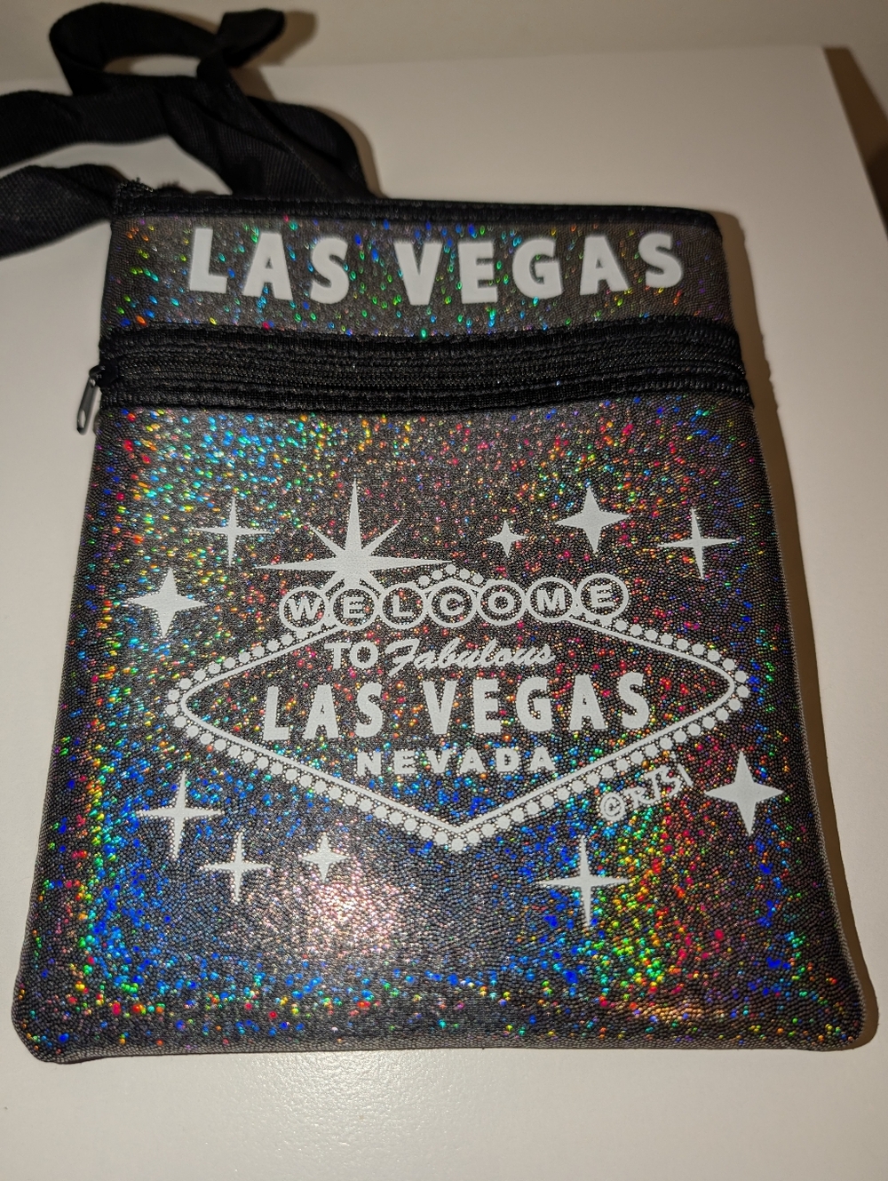 Las Vegas Glitter Crossbody Bag - Black with Holographic Sparkle - Picture 3 of 3